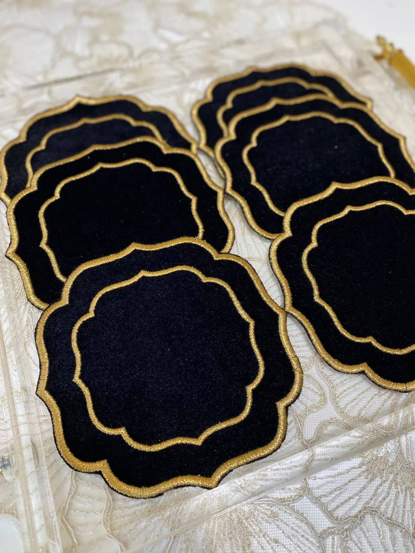 2‘li Kadife Kokteyl Peçetesi | Siyah&Gold