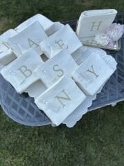 Harf Nakışlı Keten Çanta | Ekru&Gold