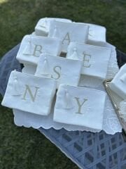 Harf Nakışlı Keten Çanta | Ekru&Gold