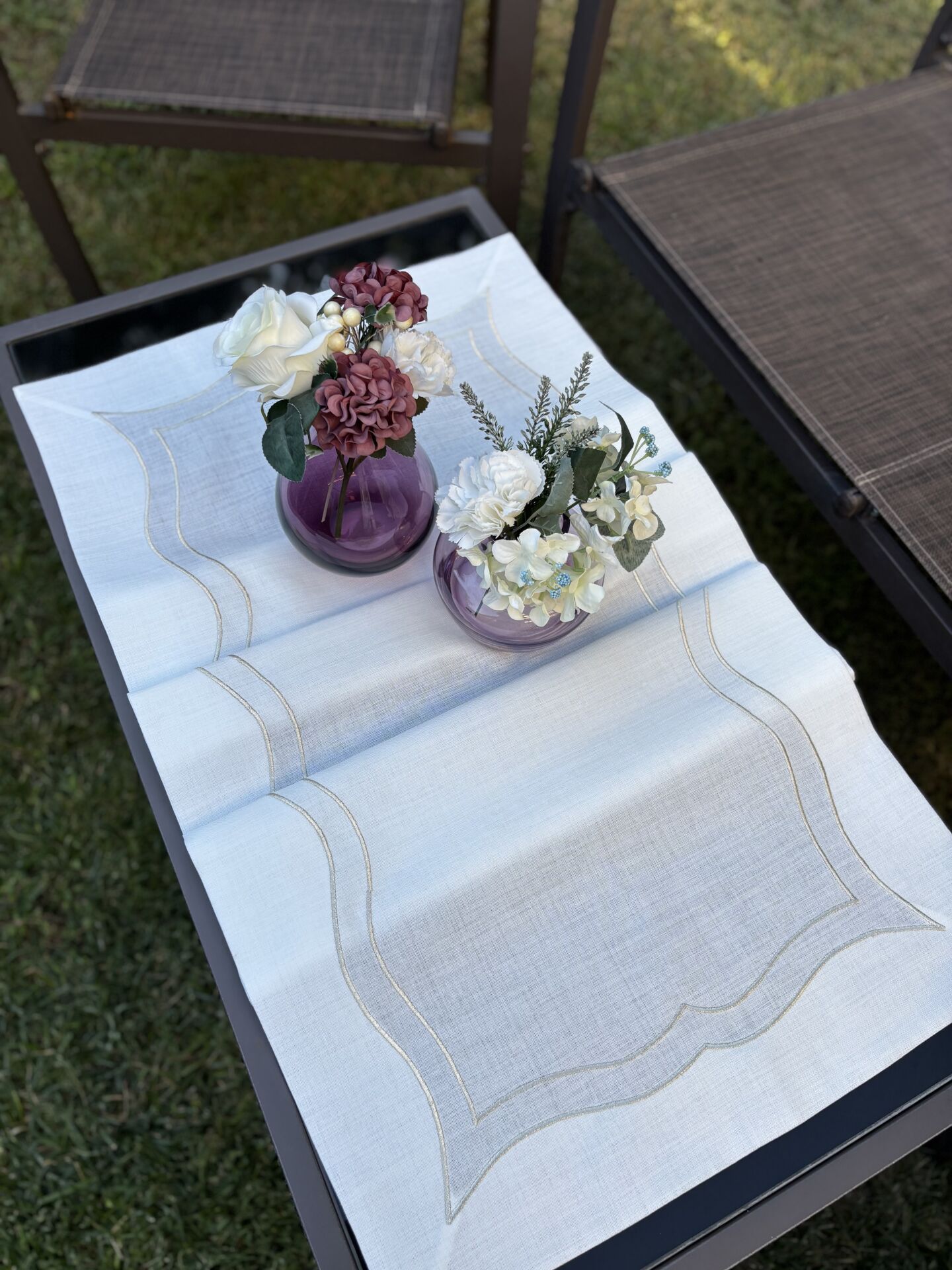 Nakışlı Runner | Ekru&Gümüş