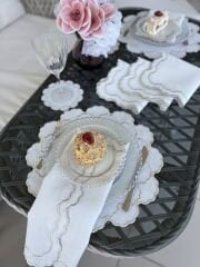 Luna | Amerikan Servis&Peçete | Ekru&Gümüş