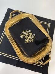 Harf Nakışlı Keten Çanta | Siyah&Gold