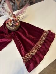 Püsküllü&Fırfırlı Kadife Runner | Bordo