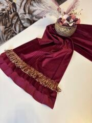 Püsküllü&Fırfırlı Kadife Runner | Bordo